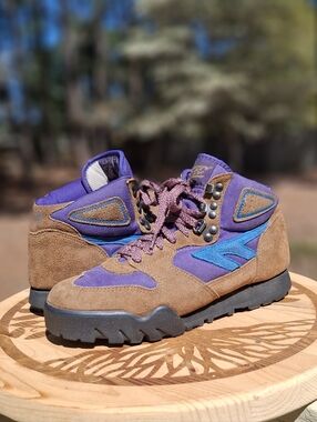 Vintage 80's Hi-Tec Lady Lite II Purple Blue Brown Suede Hiking Boots Size 7.5
